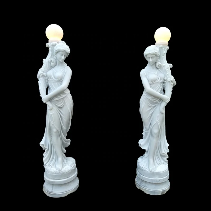 2023 New Handcarved Marble Angel Statue Handheld Lamp Statue For Sale