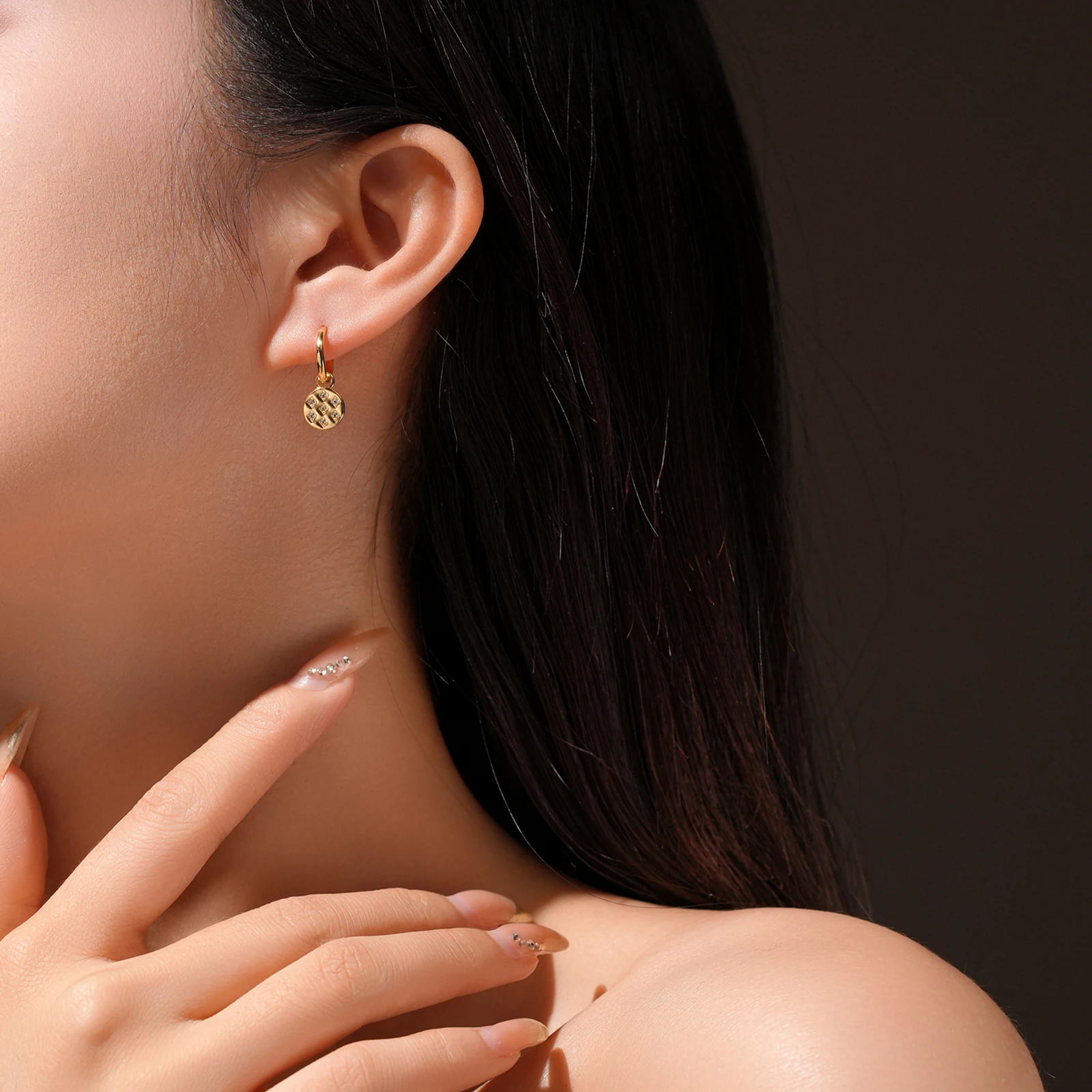 FUAMAY Fashion 925 Sterling Silver Geometric Coin Pendant Earrings Dainty Blue Center Drop Hoop Earrings For Women