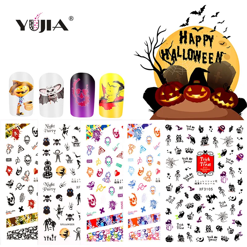 
 2021 China hot new selling 12pcs/set fashion halloween design 3D nail art sticker with skull  