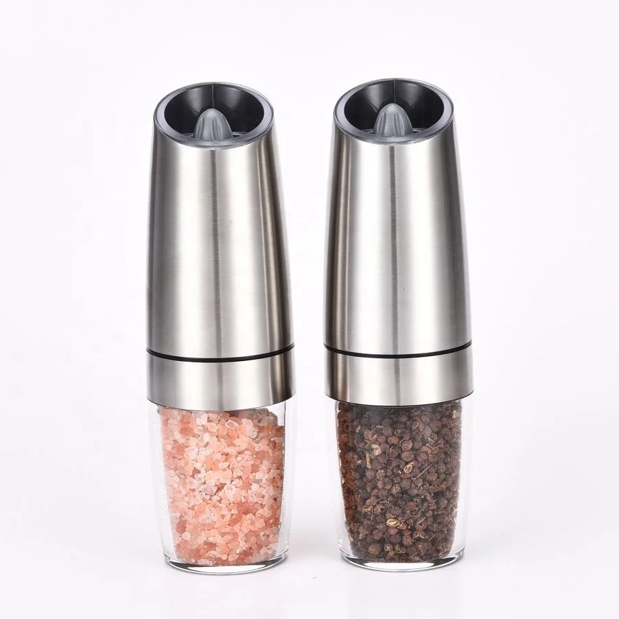 One Hand Operation Stainless Steel Spice Mill Automatic Gravity Induction Electric Salt And Pepper Grinder With Blue Led Light