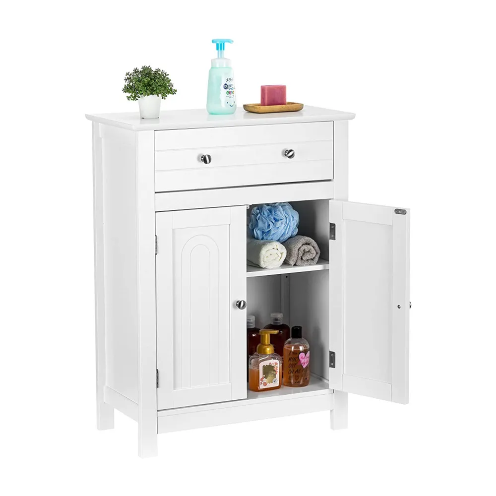 Прямая продажа от производителя, мебель для ванной, Шкафчики для ванной из белого дерева с дверцами, полками и ящиками