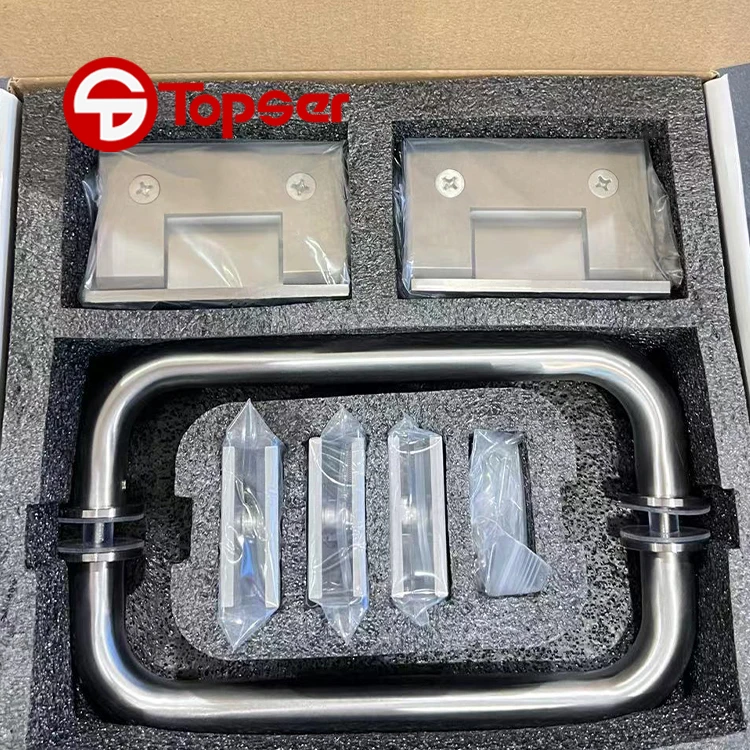 Factory Price CRL Square Solid Brass 90 Degree Wall Mount Shower Door Hinges Clamps and Glass Door Pull Handle Set