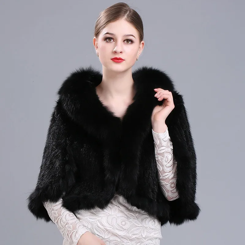 Knitted Mink Fur Shawl Jacket Real Fur Coat Cape Winter Mink Shawl lady outer garment luxury mink fur clothing for winter