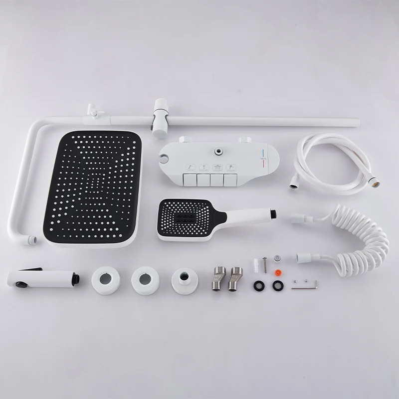 Luxury Wall Mounted White Rainfall Rain Shower Mixer 3 Function Piano Key Bathroom Shower Set