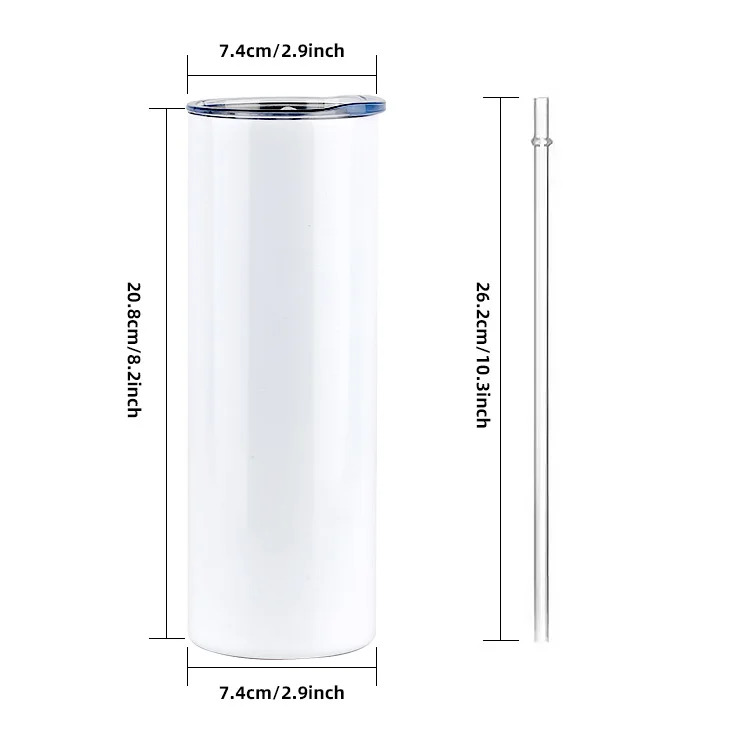 US warehouse metal sublimation mug bulk 20oz straight skinny sublimation blanks insulated stainless steel tumbler with gift box