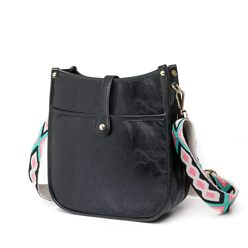 Wholesale Low Price Solid Color PU Crossbody Bag messenger bag with wide straps