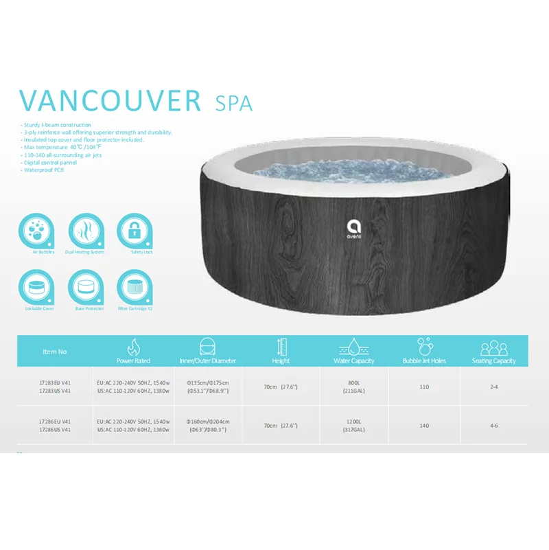 Wholesales  Avenli Jilong 17283 EUV41EU  4 Person Hot SPA Vancouver- SPA Bubble jet inflatable Hot Tub foldable pool spa