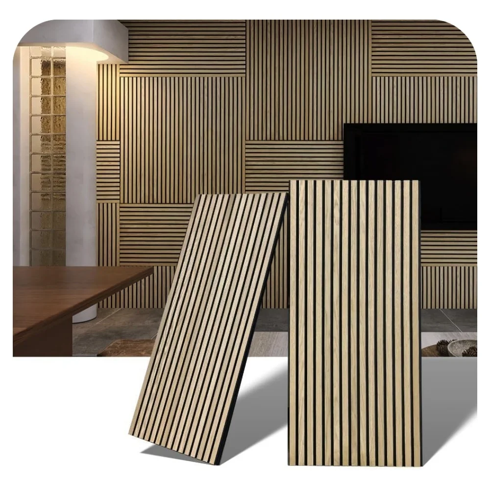 Hot Sale Natural Oak 3D Fluted Sound Absorbing Luxury Wood Veneer Acoustic Wood Slat Panels for Interior Wall and Ceiling Decor