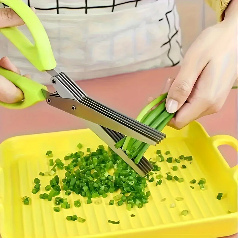 Kitchen multi-functional stainless steel five-layer scallion scissors crusher scissors Powerful multi-layer cooking scissors