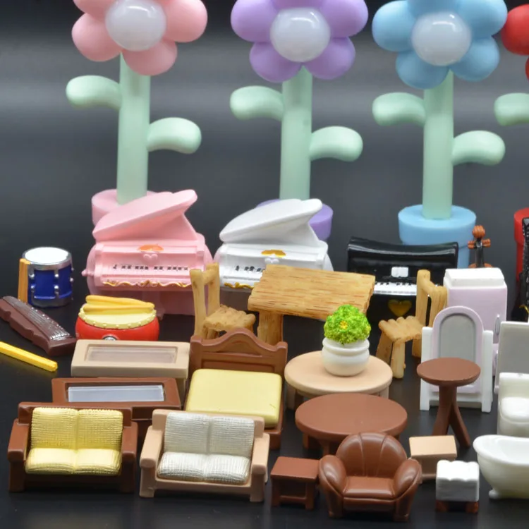 Resin Decor Toys Cute Micro Landscape Ornament Mini Dolls miniature doll house lamp bed chair sofa cabinet piano guitar computer