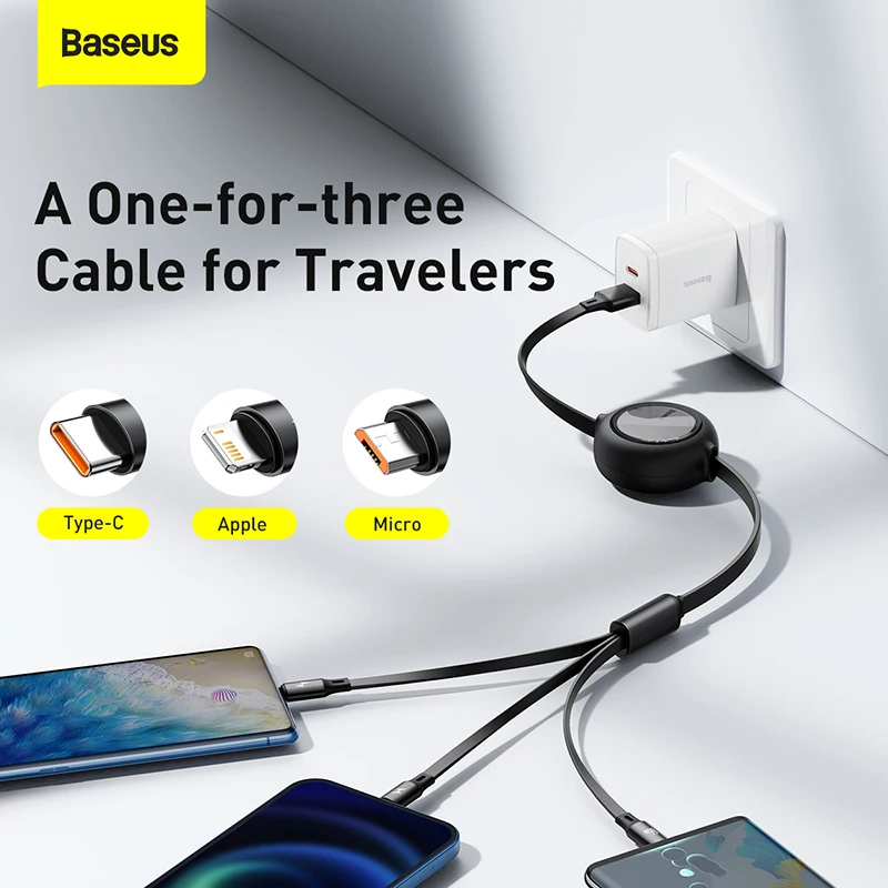 Яркий зеркальный выдвижной кабель USB для передачи данных «один за три» M + L C 66