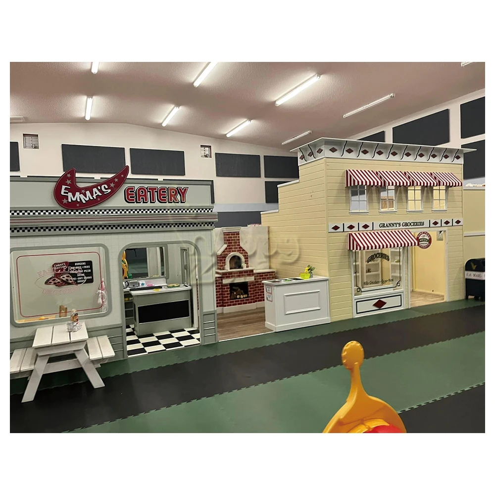 Wholesale Customized Wooden Role Play Gas Station Hospital Kitchen for Toddler Soft Kids Auto Repair shop for Indoor Playground