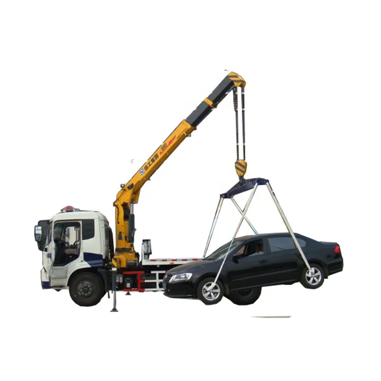 
Recovery truck lifting car by crane Customized Heavy duty 10T Flatbed Tow Truck Crane 6.3T for sale 