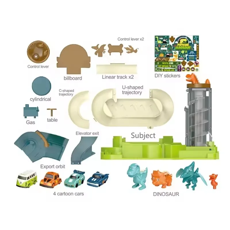 Dinosaur Electronic Rail Toys Set 3 Floors 4 Cars Adventure Games Toy Race Track Car Parking Lot Toy for Kids With Music Light