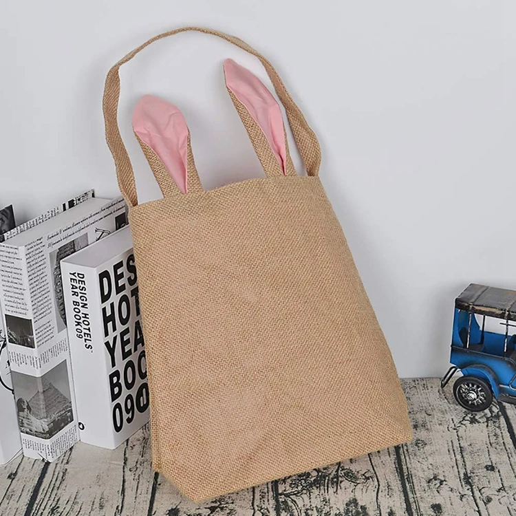 Custom Wholesale DIY Ears Linen Egg Gifts Blank Sublimation Easter Bunny Bags Carry Bucket Tote