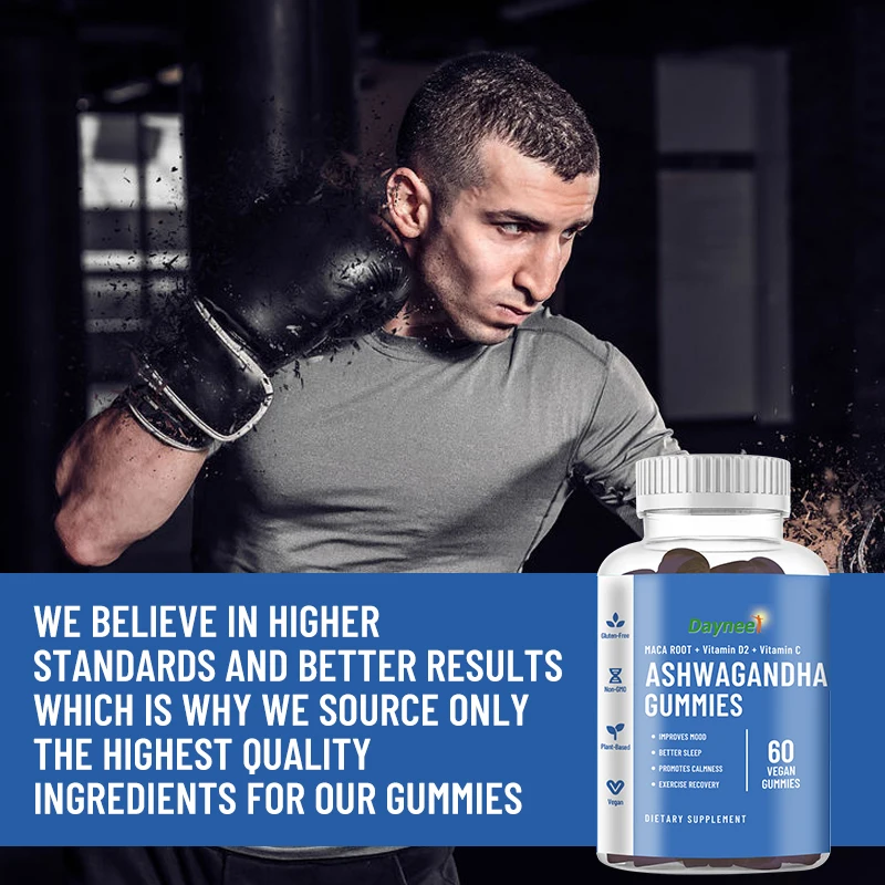 Ashwagandha Root Extract Gummies Antioxidant Vitamins Anxiety Relief Maca Root Vitamin D2 Vitamin C Dietary Supplement