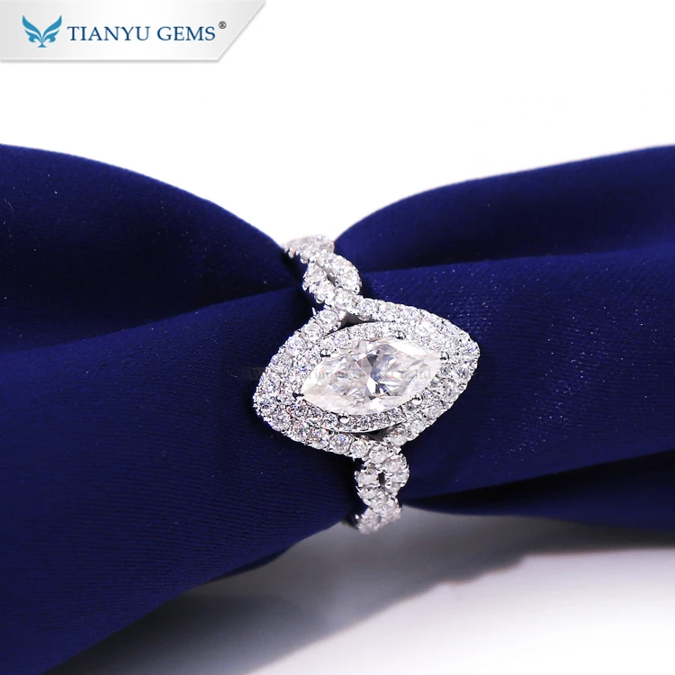 Tianyu gems custom design 14k white gold setting ice marquise cut moissanite center stone ring