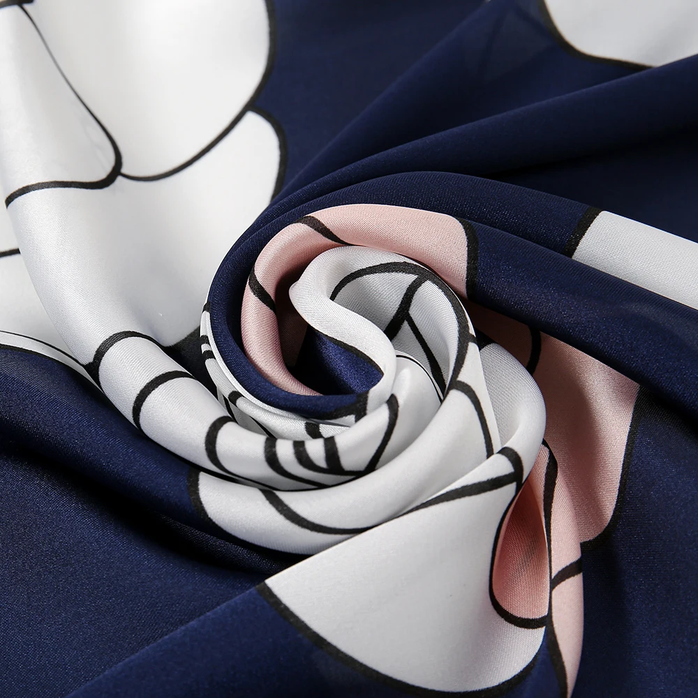 New Arrival Elegent Summer Bandana Square Fancy Flower Printed Hijab Satin Silk Scarf For Woman