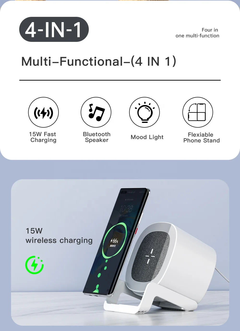 New Design 3 in 1Portable  TF RGB Light Bluetooth Speaker 15W fast  wilress charging station for all smart phone