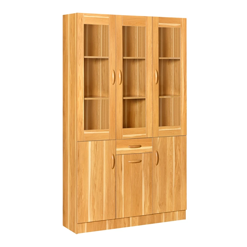 High quality living room furniture mdf storage cabinet walnut wood grain bookcase with doors