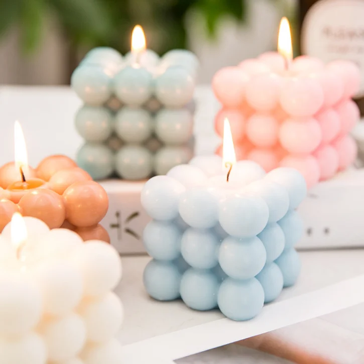 Новый цветной куб ручной работы, ароматерапия, частная марка, Ароматизированная соевая восковая пузырьковая свеча оптом