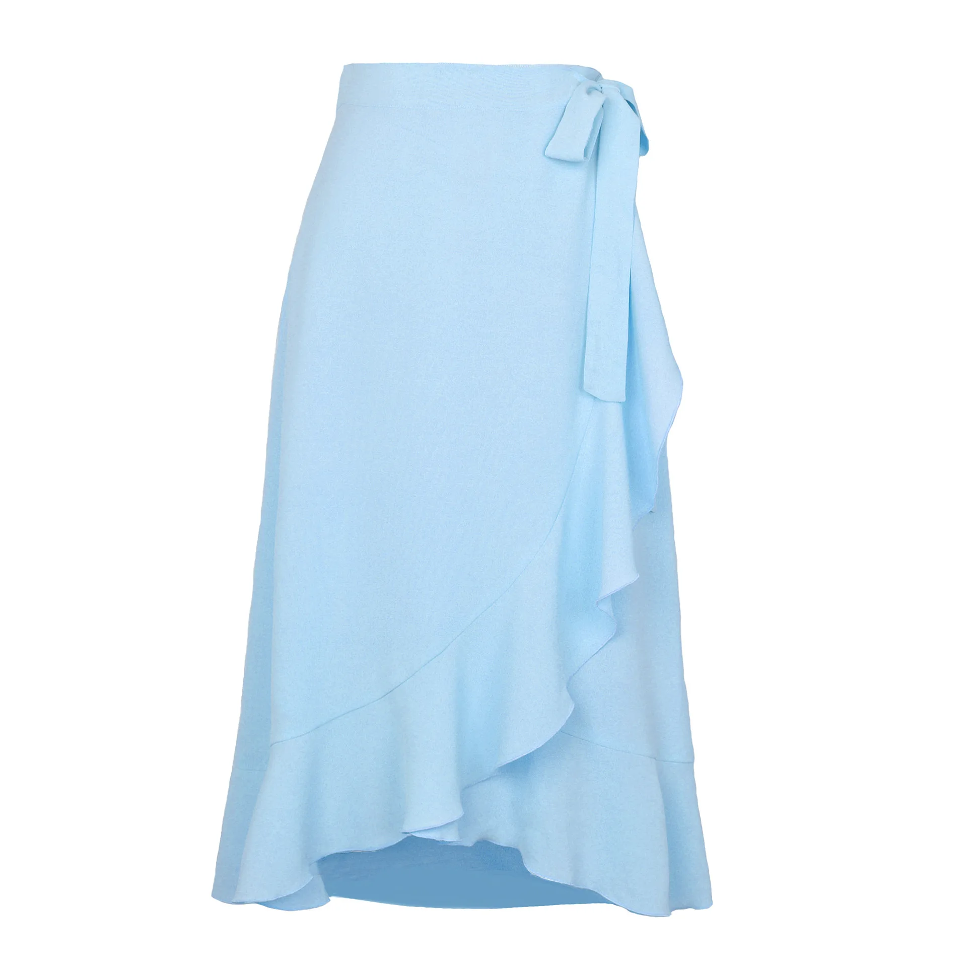 Trendy Casual Frill Hem Wrap Skirt With Belt Women Irregular High Waist Maxi Slit Midi Skirt