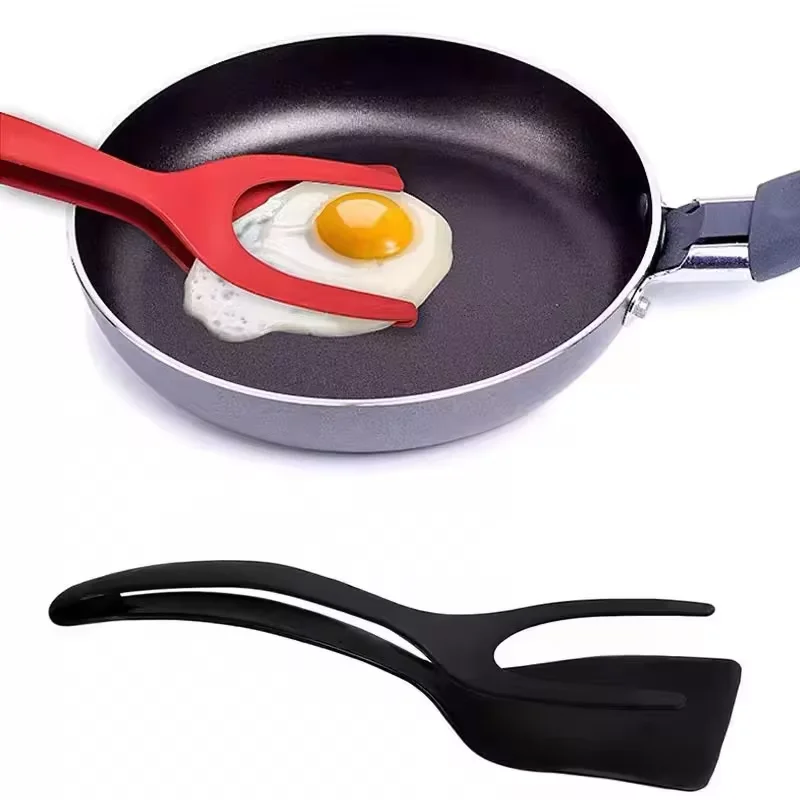 High quality 2 in 1 Grip and Flip Spatula Tongs Egg Clip Pancake Toast Omelette overturned Nylon Egg spatula Pancake spatula