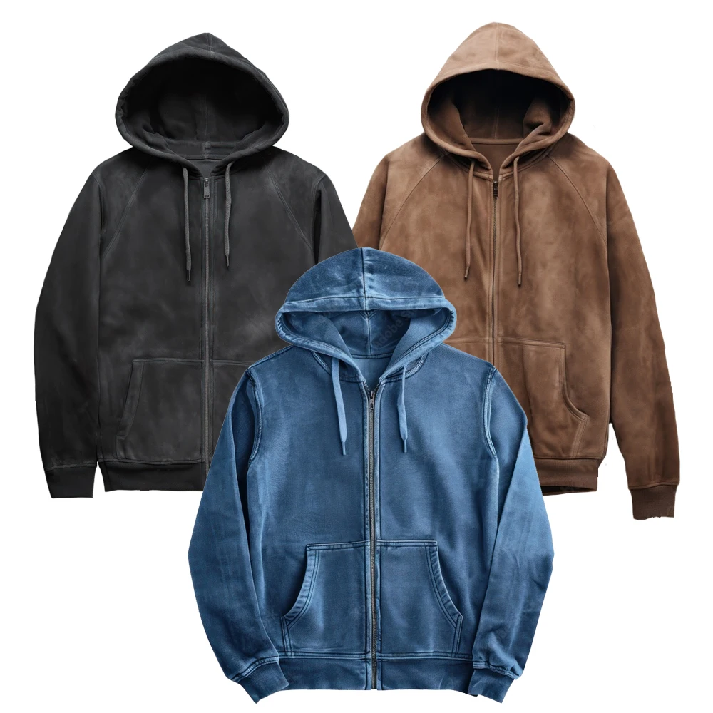 Hot Selling Streetwear Terry Y2K Retro Vintage Zip Up Oversize Unisex 3D Puff Printing Sweatsuit Acid Wash Hoodies & Sweatshirts