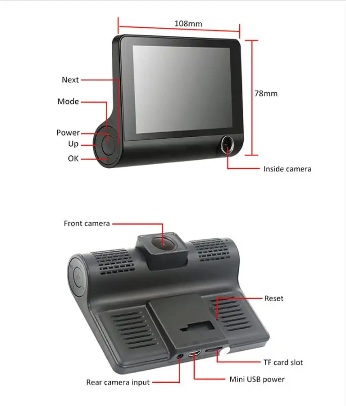 4.0 Inch Front And Rear Car Camera 1080p Dash Cam 3 Dashboard Camera Recorder 4 Inch Screen Video Multi-language Car Black Box