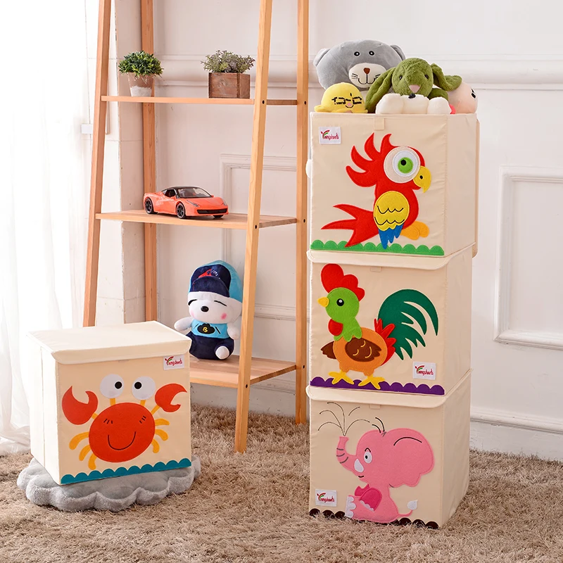 Collapsible Multi Bin Storage Cartoon Toy Fabric Storage Box Cubes with Lid