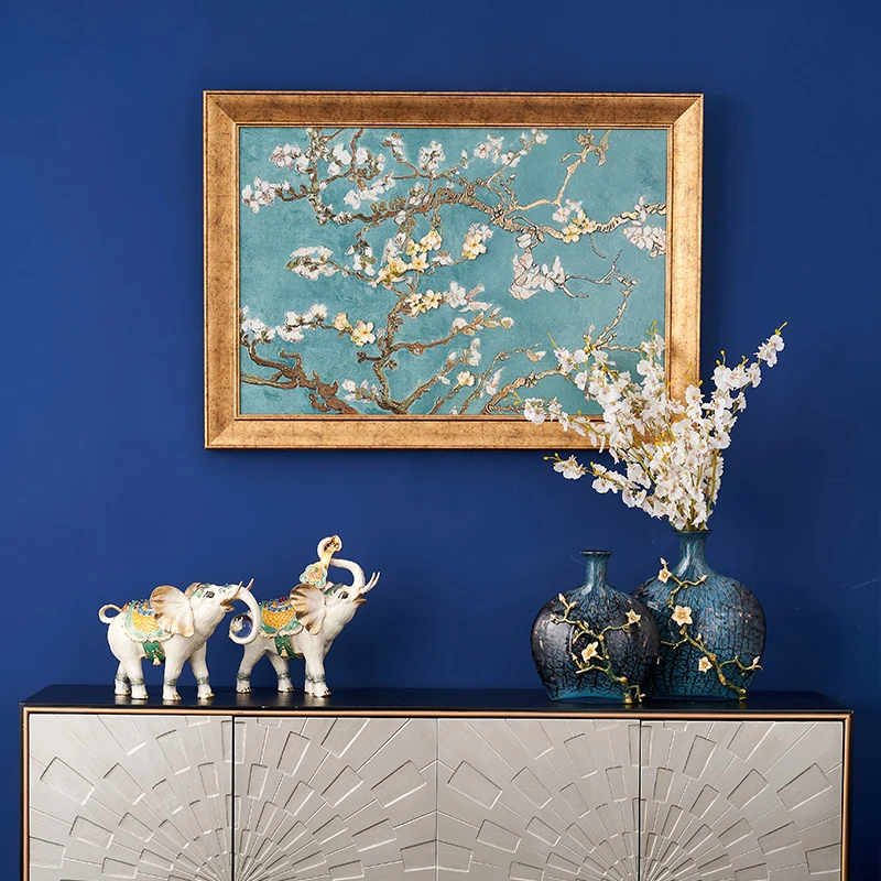 SANLOREN Handmade Wood Alloy Enamel Craft Rectangle Decorative Wall Flower Painting for Home Decoration