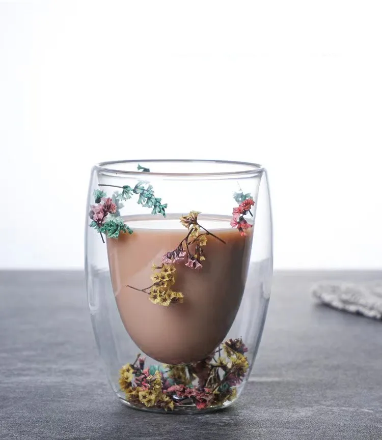 Wholesale high borosilicate dry flower double wall glass cups
