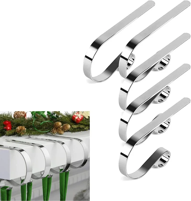 Christmas Stocking Holder, Metal Xmas Decorative Stocking Holder Christmas Sock Hook for Mantle Fireplace