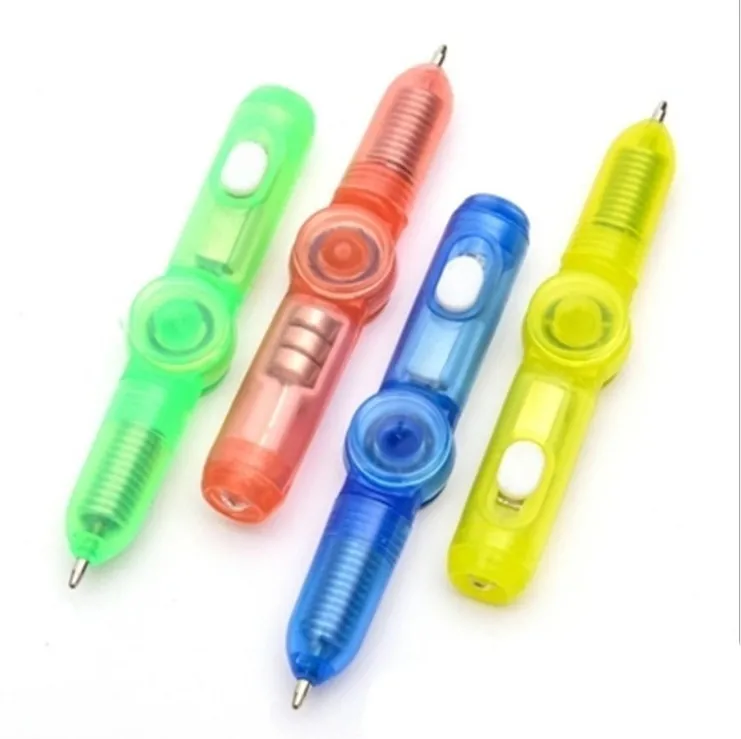 Hot color crystal flight pressure relief fingertip toys hand spinner gyro ball ball pen finger rotary led flashing toy pen