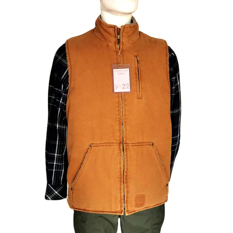 
Basic Workwear OEM Heavy Duty Winter Warm Men Cotton Canvas Fabric Cowboy Work Vest 