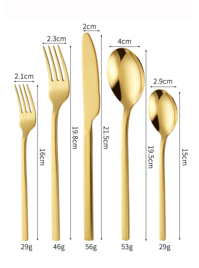 Bulk Gold Knife Fork Spoon Cutlery Set Stainless Steel Square Handle Flatware Silverware Set Gold Silverware Set Metal Flatware