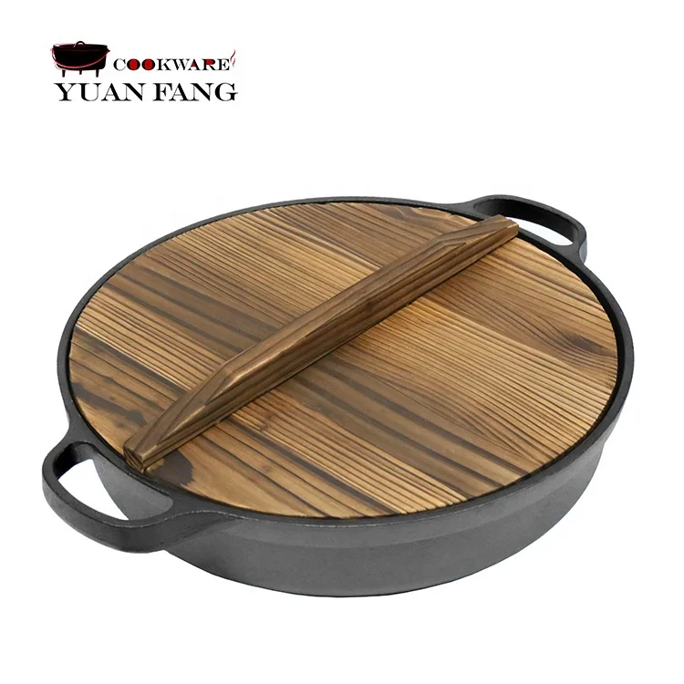 Популярный дизайн, кухонная посуда, Круглая чугунная глубокая сковорода, антипригарная сковорода для жарки, омлета, пиццы, сковорода с двумя ушами