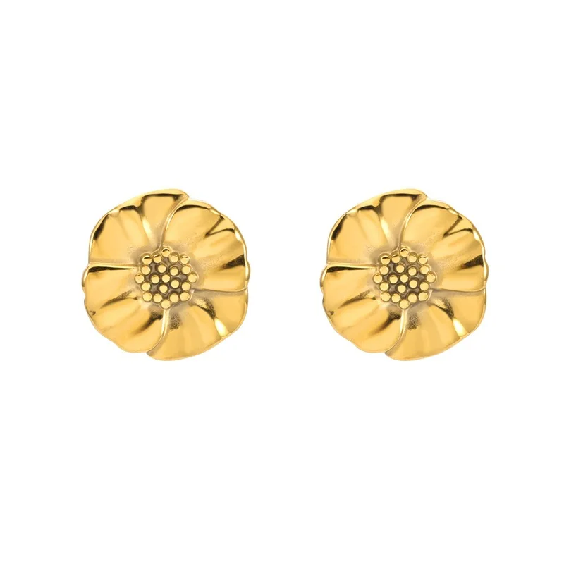Wholesale 18K Gold Plated Stainless Steel Flower Stud Earrings Fashion Luxury Hypoallergenic Waterproof Jewelry Women Earrings