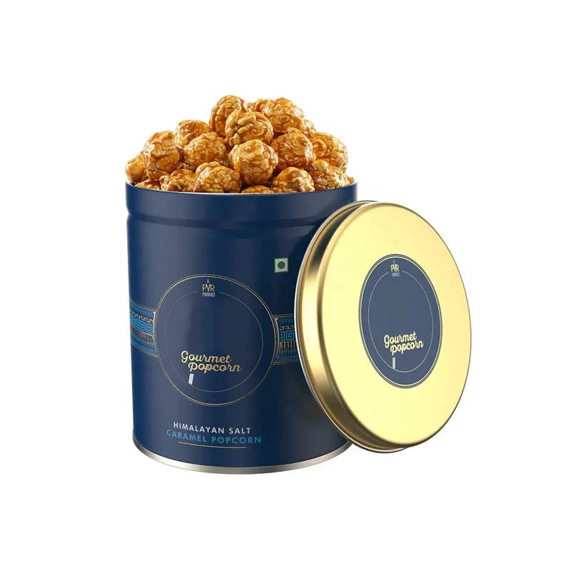 Custom Printed Metal Tin Round 0.5 Gallon Popcorn Tin Bucket Reusable Movie Popcorn Bucket Tin Box with Lid