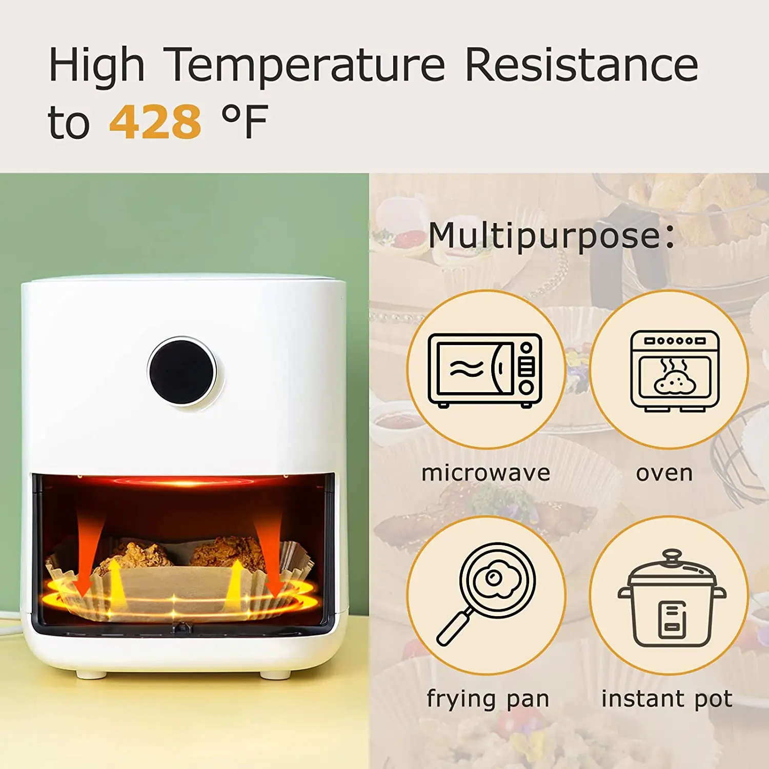 100Pcs Water Oil-proof Fryer Disposable Paper Liner Non-stick Air Air Fryer Liners Square for Baking Parchment Paper Roasting