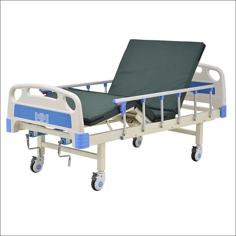 Good quality multi function 2 folding crank stainless steel frame manual hospital bed with ABS board