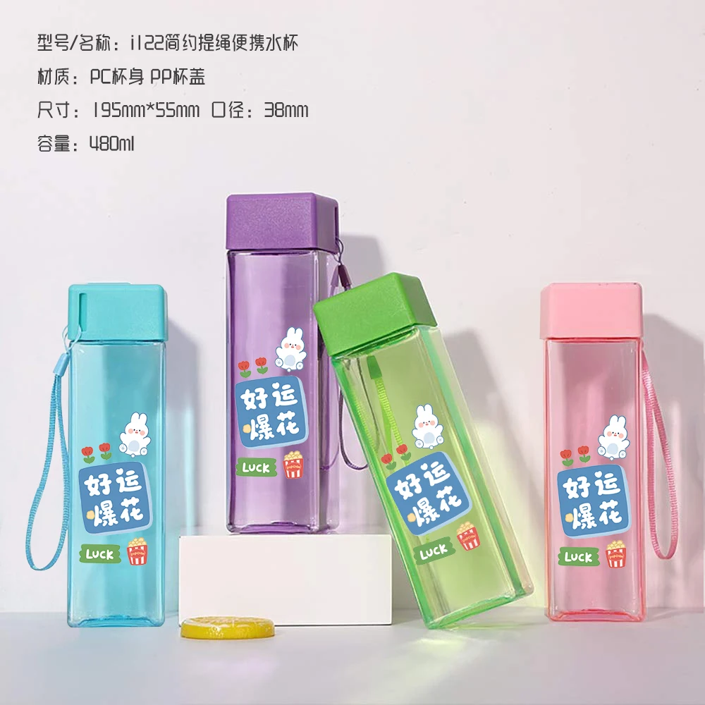 KristSingto OFFGUN zeenunew BrightWin Taixing peripheral 480ml plastic cup with rope Summer square space Cup DIY