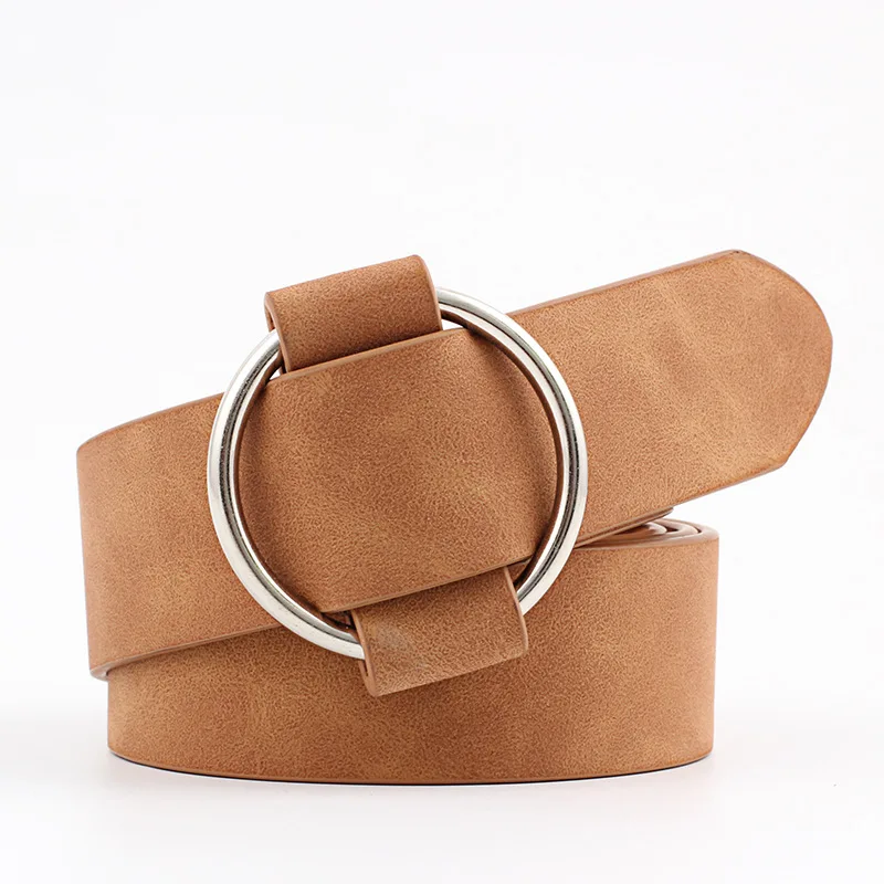 Cheap Wholesale Creative Pin-free Round Buckle Ladies Belt Youth Fashion Wide PU Leather Belt
