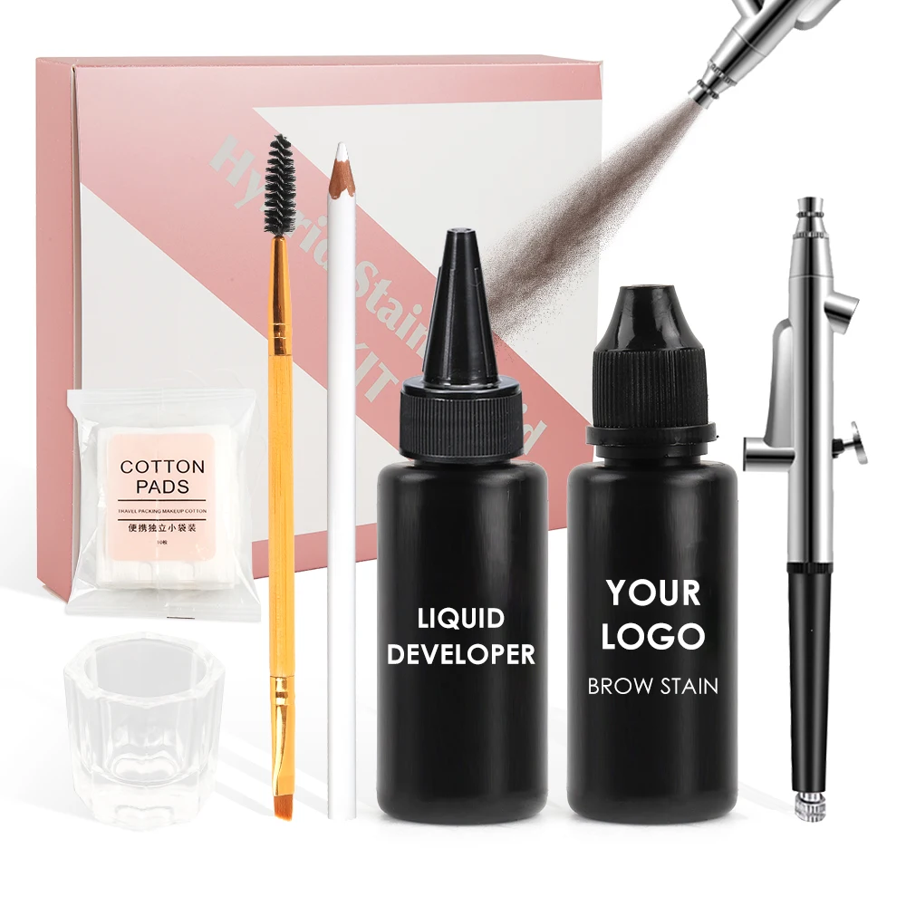 Plant based lash brow dye 9 color eye brow stain tint long lasting hybrid liquid eyebrow tint kit private label