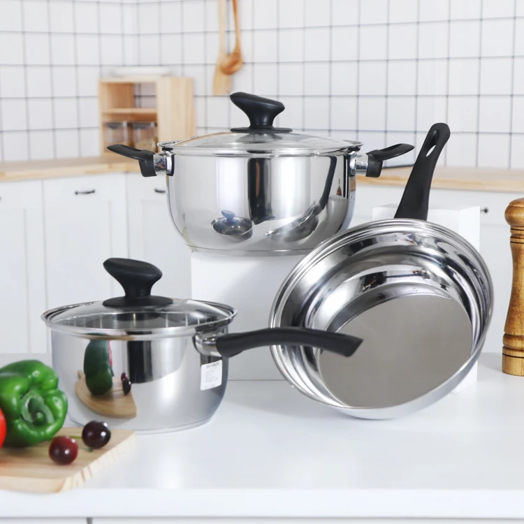 Induction cookware set hot sales kitchenware cooking soup milk pot stainless steel kinox saucepan cookware sets