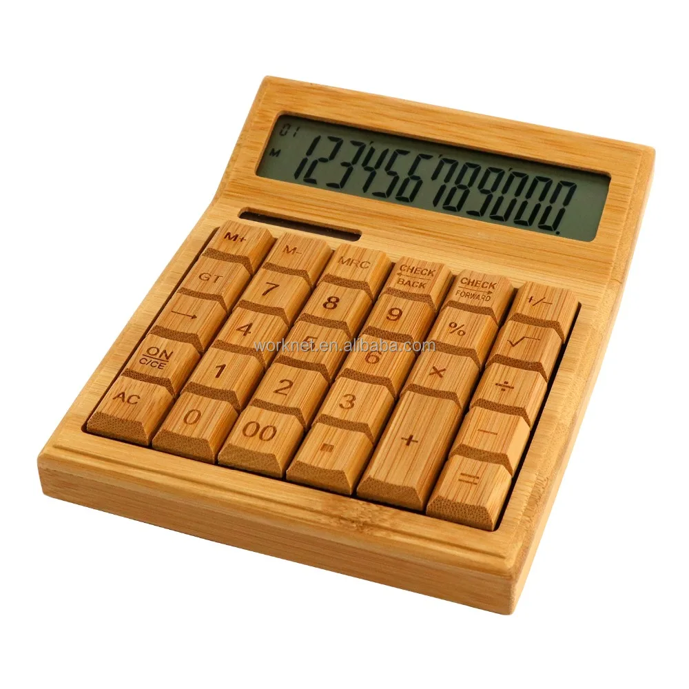 new hot bamboo wooden promotion gift items wholesale 30 keys big LCD display solar
