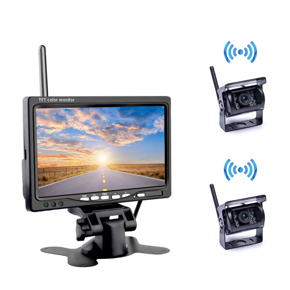 7' Car Monitor 2 channel Wireless Rear View Backup Dual Camera Night Vision W/Dc Port For Rv/Truck/Bus/Camper/Motorhome/Caravan