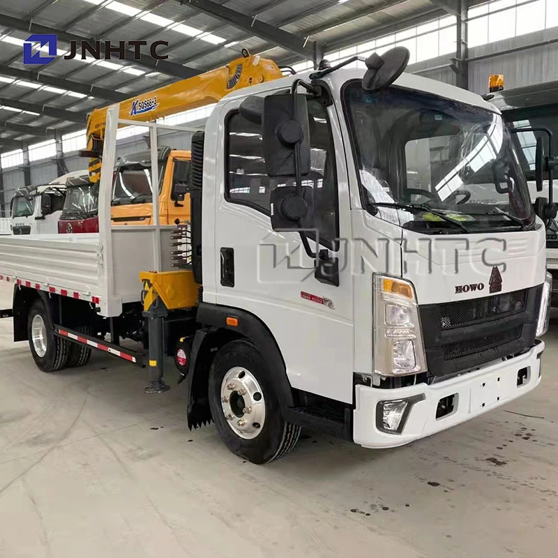 howo light duty mini 4*2 6 wheeler cargo truck with telescopic boom cranes Sinotruk small howo 3 ton  mounted crane cargo truck