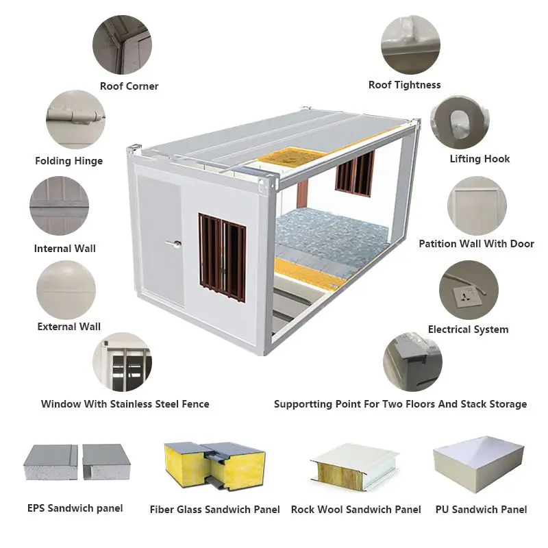 6x6m 2-Story Modular Prefab Steel Container House Flat Pack Detachable Office Bedroom Villa Bathroom Kiosk Made Sandwich Panel