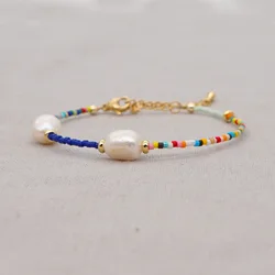 Colorful Delicate Summer Boho Beach Beaded Women Miyuki Jewelry Stainless Steel Tiny Beads Baroque Freshwater Pearl Bracelet